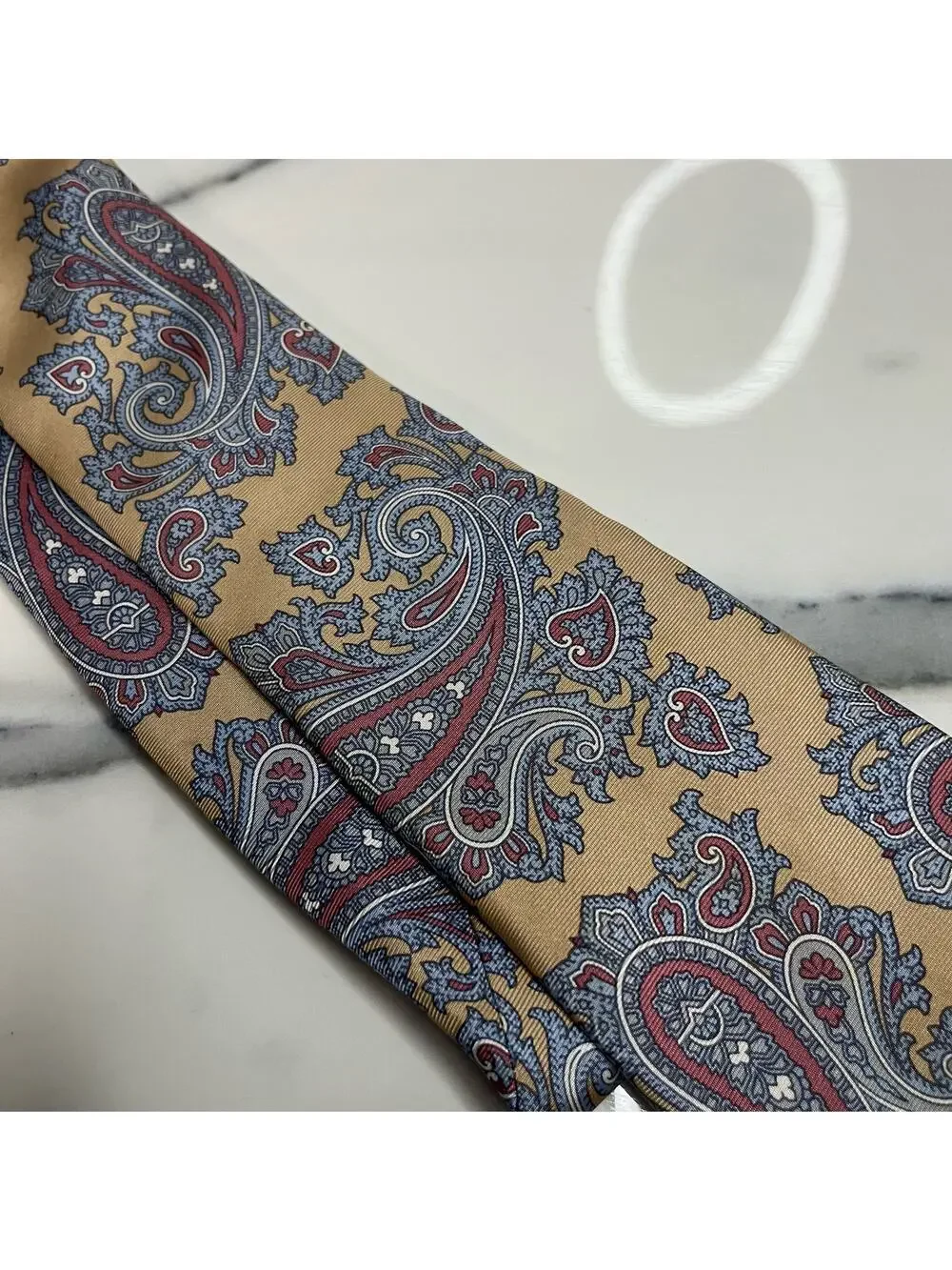 Liberty of London Men's Gold Blue Paisley Classic Length 100% Silk Tie Luxury
